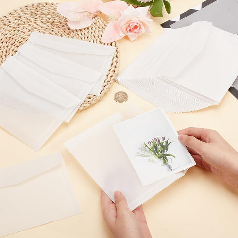 PH PandaHall 50pcs Translucent Envelopes, 6.9x 4.9'' Glassine Envelopes, White Clear Paper for Greeting Cards