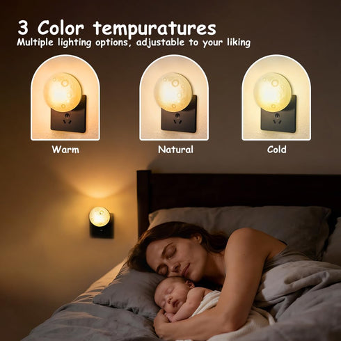 Dimmable 3 Moon Night Light Plug in Wall, LED Lunar Lamp with Color Lighting & Timer, Decorative Wall Night Light