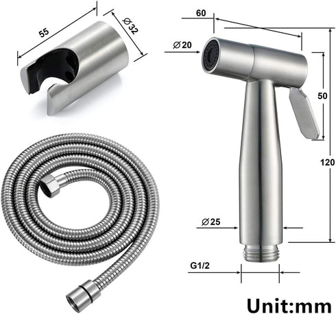 ZLOCYIVHE Set Bidet Sprayer with Single Cold Water Stainless Steel Portable Cloth Diaper Washer Shower Sprayer Wall