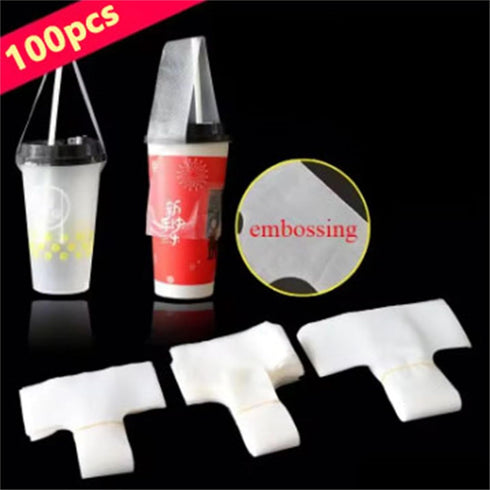 Generic 100 Pcs Clear Plastic Handle Drink Containers Bags T Type Delivery Hanging Carry Take Out Beverage Coffee Milk