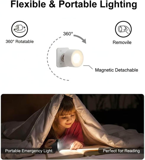 Generic 360 Lights in Sweden Style Remote Wall Lamp with Magnetic Rotation, Peel and Stick Wall Sconce with Remote