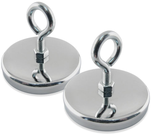 Master Magnetics Round Base Magnet with Eyebolt, 2.65" Diameter, 65 Pound Pull, Pack of 2