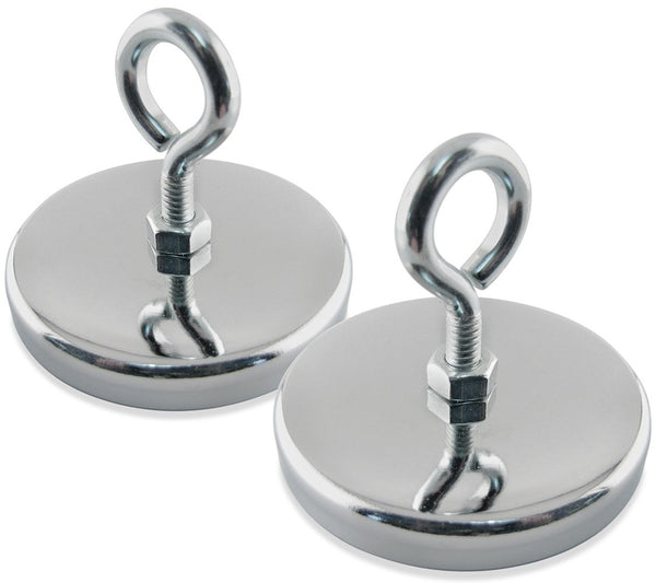 Master Magnetics Round Base Magnet with Eyebolt, 2.65" Diameter, 65 Pound Pull, Pack of 2