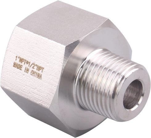 Forged Reducer Adapter Fitting, Stainless Steel 304 Reducing Pipe Connector, 1" NPT Female x 1/2" NPT Male, Pack of 5
