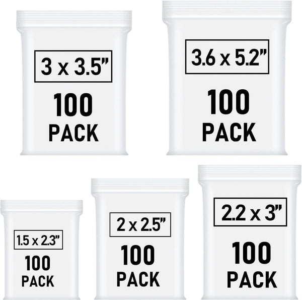 500 Pcs Small Plastic Bags, Mini Zip Lock Baggies, Clear Jewelry Bags in 5 Assorted Sizes for Storage and Packaging