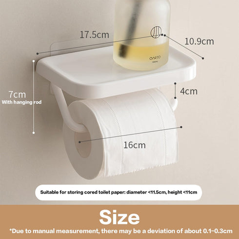 Self Adhesive Toilet Paper Holder with Shelf, No Drill Wall Mounted Bathroom Tissue Holder, Sticky TP Roll Holder