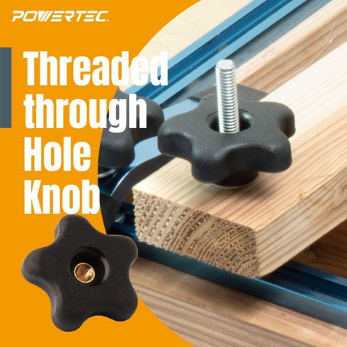 POWERTEC 71070 T Track Knob Kit, 12 Piece Set with 5 Star Knob, 1/4-20 Threaded Bolts, Washers, T Track Accessories