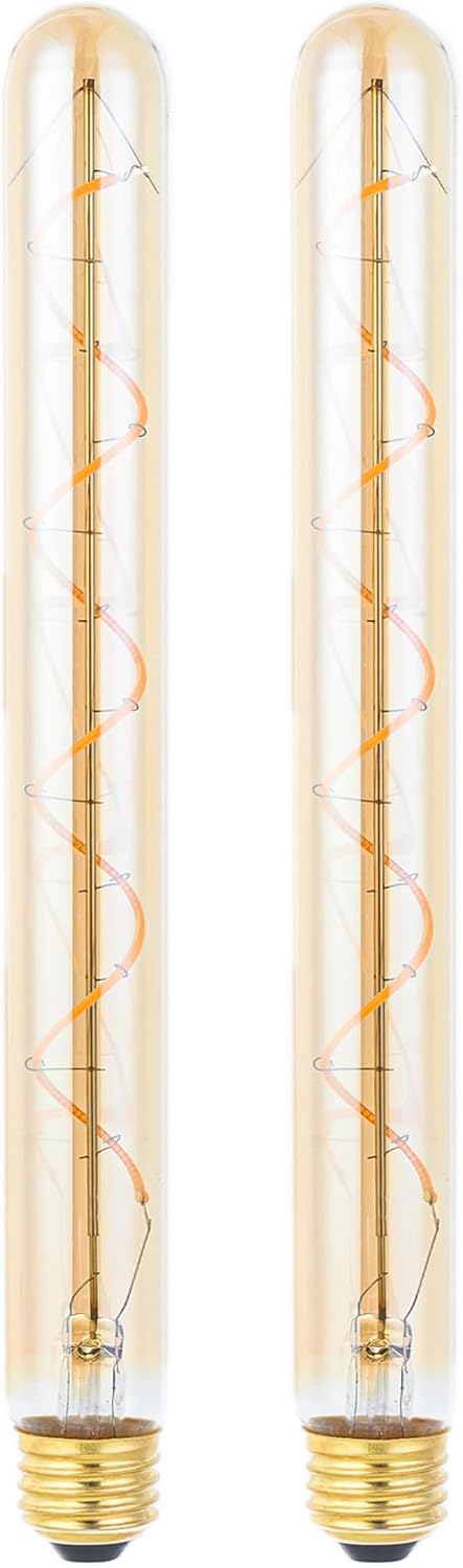 T300/T10 Long Tubular Light Bulb, 40 Watt Equivalent, E26 Base, Amber Vintage Edison Bulb, 4W Dimmable, 2 Pack