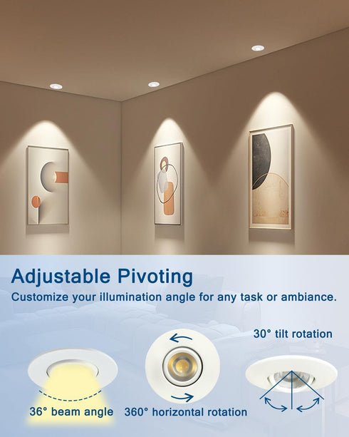 2 inch 5CCT 360 6W Dimmable Sublimation Gimbal Led Recessed Lights, Rotatable Adjustable Eyeball Downlight, Waterproof