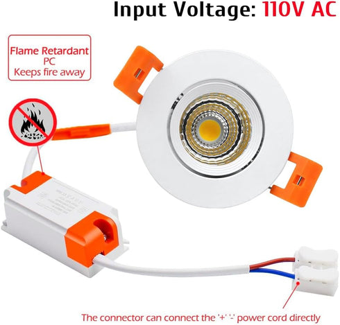 2inch Dimmable 3W 4000K-4500K, CRI80, 25W 220LM Bulbs (4 Pack) LightingWill LED Downlight, COB Recessed Ceiling Light