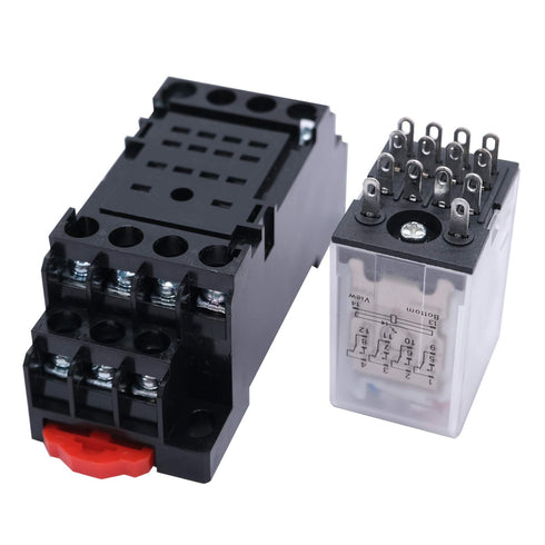 mxuteuk 2pcs HH54P AC 24V Coil 14 Pin 3A 4PDT LED Indicator Electromagnetic Power Relay, with Base and DIN Rail