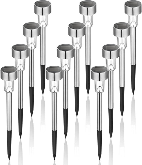 GIGALUMI Solar Lights Outdoor Waterproof, 12 Pack, Stainless Steel LED Solar Garden