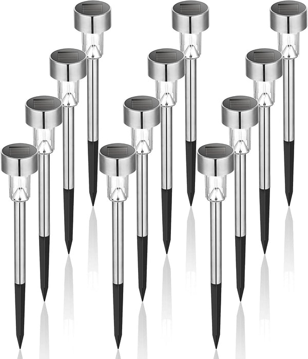 GIGALUMI Solar Lights Outdoor Waterproof, 12 Pack, Stainless Steel LED Solar Garden