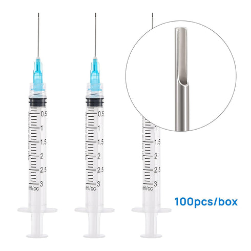 JMU 100pcs Dental Irrigation Syringes 3cc with 23G Blunt Dispensing Needles, Luer Lock Design