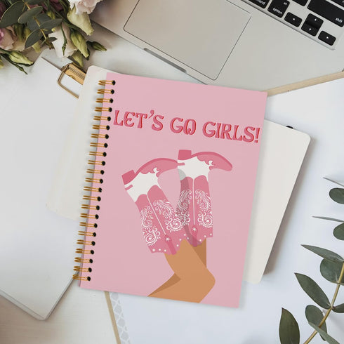 Preppy Pink College Ruled Spiral Notebook Journal, Let’s Go Girls, Pink Preppy Boots Cowgirls Hardcover Spiral Notebook Journals for Girls School Supplies, 5.5x8.3 by FLVGE