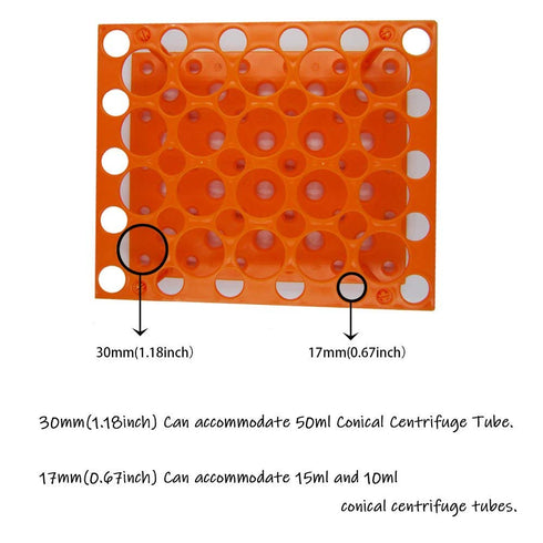 50-Holes Centrifuge Tube Rack, Detachable Lab Test Tube Holder for 10ml/15ml/50ml (2 Racks, Orange)