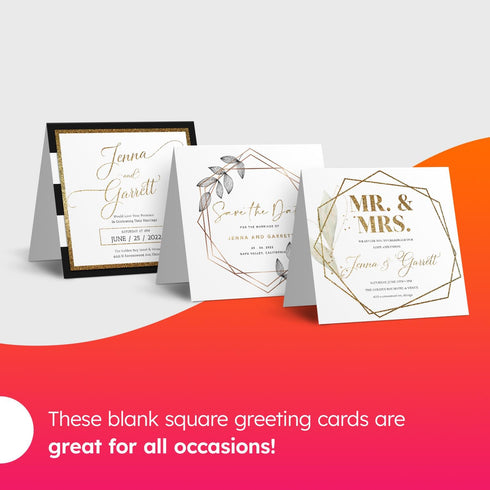 Set 7.25" 7.25" 25 Pack Square Greeting Cards - White Blank Half Fold Cards with Envelopes - Great for Holiday