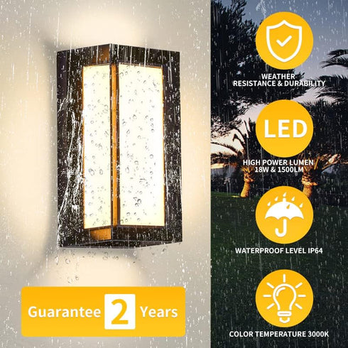 18W 3000K IP64 (1 Pack) LANFU LED Modern Rectangular Outdoor Wall Sconce Outside Light for House Patio, Black with Full