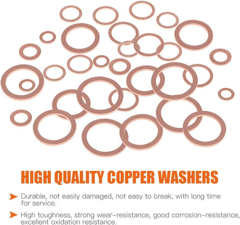 165 Pcs Copper Washer Assortment, 8 Sizes M6 M8 M10 M12 M14 M16 M18 M20 with Storage Case