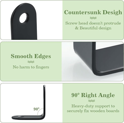 10PCS (1.2x1.2 Alise L Bracket Corner Brace, Black Stainless Steel L Brackets for Shelves, Heavy Duty Shelf Brackets