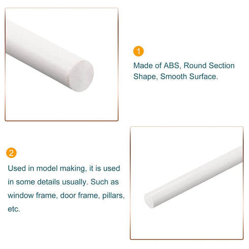 MECCANIXITY ABS Plastic Rod, Round Solid White Bar 5.2mmx250mm, Pack of 5 for DIY Model Material, Architectural