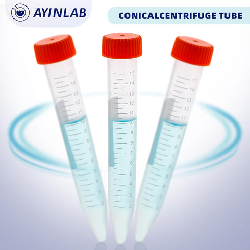 Conical Centrifuge Tubes 15mL, AyinLab 50pcs Polypropylene Test Tubes with Leak-Proof Screw Caps, Graduated Marks