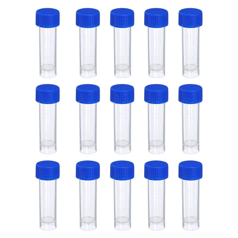 PATIKIL 15 Pack 5mL Plastic Test Tubes, Clear Frozen Container Storage with Blue Screw Cap for Lab