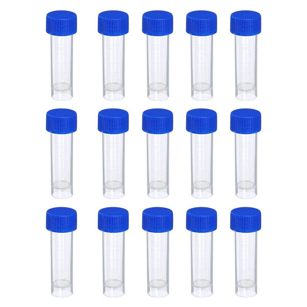 PATIKIL 15 Pack 5mL Plastic Test Tubes, Clear Frozen Container Storage with Blue Screw Cap for Lab