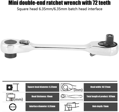 1/4" Drive Mini Ratchet Wrench, 72-Tooth Quick Release Socket Screwdriver, 1/4 Inch Mini Allen Wrench (107mm)