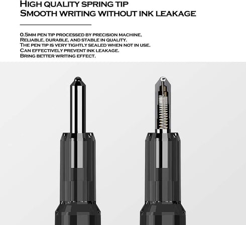DUNBONG Gel Pens, 0.5mm Retractable Fine Point, Black Ink, Box of 6 Needle Tip Pens with Diamond Design