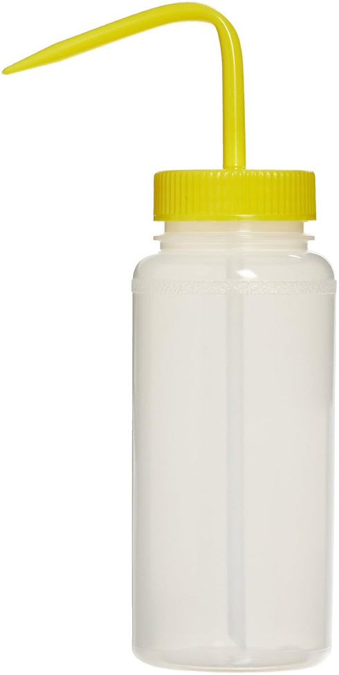 SP Bel-Art Wide-Mouth Polyethylene Wash Bottles, 500ml (16oz), Yellow Cap, 53mm Closure (Pack of 6) (F11626-0500)
