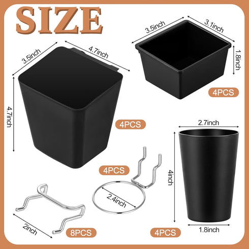 12 Pcs Pegboard Bins Pegboard Cups with Hooks Peg Board Organizer Accessories Pegboard Tool Organizer Pegboard Wall Organizer Pegboard Baskets Set for Garage Workshop Workbench Office Tools Storage by Jinei