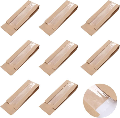 LOPUNER 25pcs Long Kraft Paper Bread Bags with Window, Food-grade Bread Storage Bags