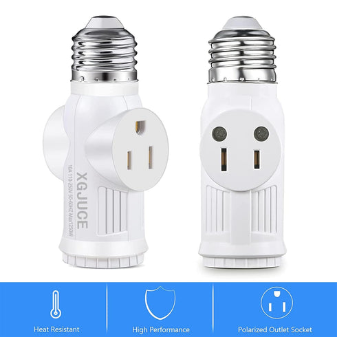 3 Prong Light Socket to Plug Adapter, E26 Outdoor Light with Outlet, E27 Light Bulb to 2/3 Prong Splitter