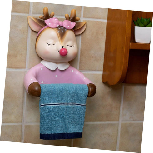 WOONEKY Wall-Mounted Pink Toilet Paper Holder Tissue Storage Rack Cute Deer Design Bathroom Roll Paper Rack