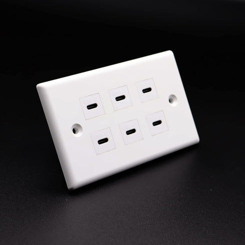 USB C Charger Wall Outlet Plate, LOKEKE 6 Ports USB Type C Power Wall Outlet Plug Plate for Smartphone Pad Switch, White