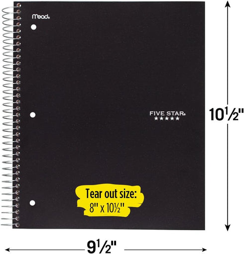 Five Star Spiral Notebooks, 5 Subject, Wide Ruled, 200 Sheets, 2 Pack, Black, Blue