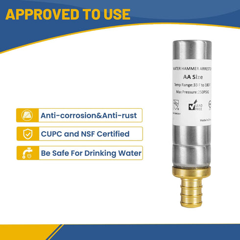 Water Hammer Arrestor, 1/2 Inch Straight Stainless Steel Water Arrestor, F1807 PEX Crimp Connection (2 PACK)