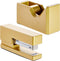 Paper Junkie 2 Piece Matte Gold Stapler and Tape Dispenser Set for Home Office Decor, Classroom Supplies, Desk