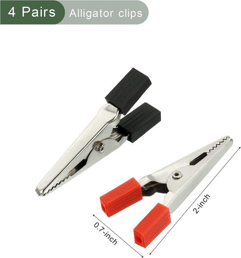 YOKIVE 4 Pair Alligator Clips, Laboratory Test Probe | Connecting Wires, Great for Electric Test (Black, Red, Silver, 2 -Inch)