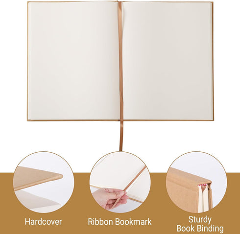 B5 Blank Notebook Journals, 7.6" x 10", 160 Pages, Unlined Kraft Hardcover Sketchbook for College