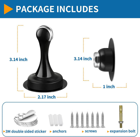 Magnetic Door Stopper, Self Adhesive Black Door Catch Holder for Wall or Floor Mounted, Stainless Steel