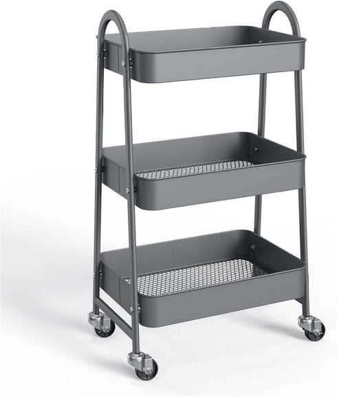 Generic 3 Tier Rolling Cart, Metal Utility Cart with Wheels, Lockable Storage Organizer