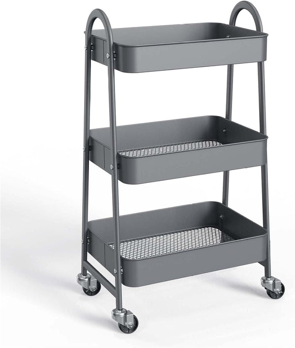 Generic 3 Tier Rolling Cart, Metal Utility Cart with Wheels, Lockable Storage Organizer