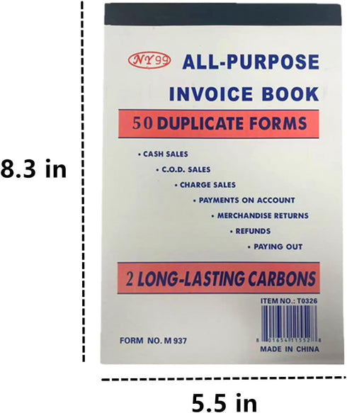 TSY TOOL 10 Pack 50 Sets 5.5" 8.3" Carbonless Money Receipt Books per Book, x Yellow with White Border, Two-Part