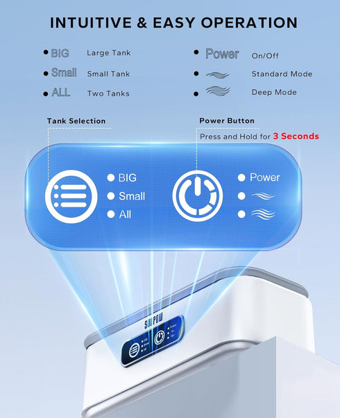 45kHz 45dB, SUNPOW Ultrasonic Jewelry Cleaner Machine Dual Chambers for Contact Lenses & Jewelry, Sonic Cleaner
