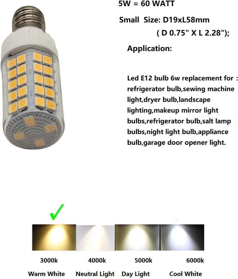 LED E12 Candelabra Bulb, 5W 600LM, Salt Rock Lamp Appliance Refrigerator Light Replacement, 60 Watt C7 Incandescent