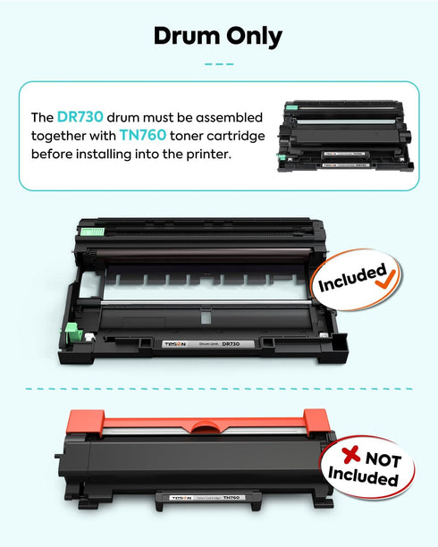 TESEN DR730 DR760 Compatible Drum Unit Replacement for Brother DR730 DR760 for HL-L2325DW HL-L2350DW (Not Include Toner)