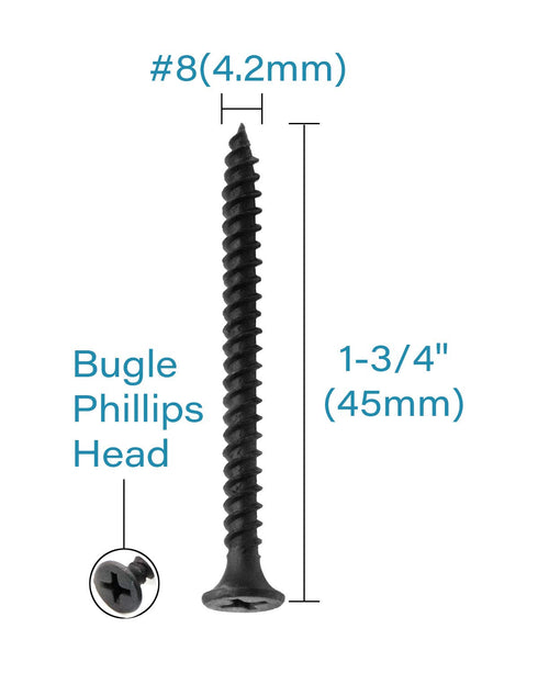 50pcs #8 x 1-3/4" Flat Head Phillips Drywall Screws, Fine Thread Sharp Point Wood Screw, Carbon Steel 1022A