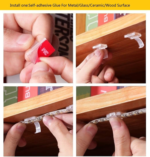 Threetwofour 100 Pack 8-10mm/0.31-0.39in Height<2.8mm/0.11in 102PCS Double Installation LED Strip Light Mounting